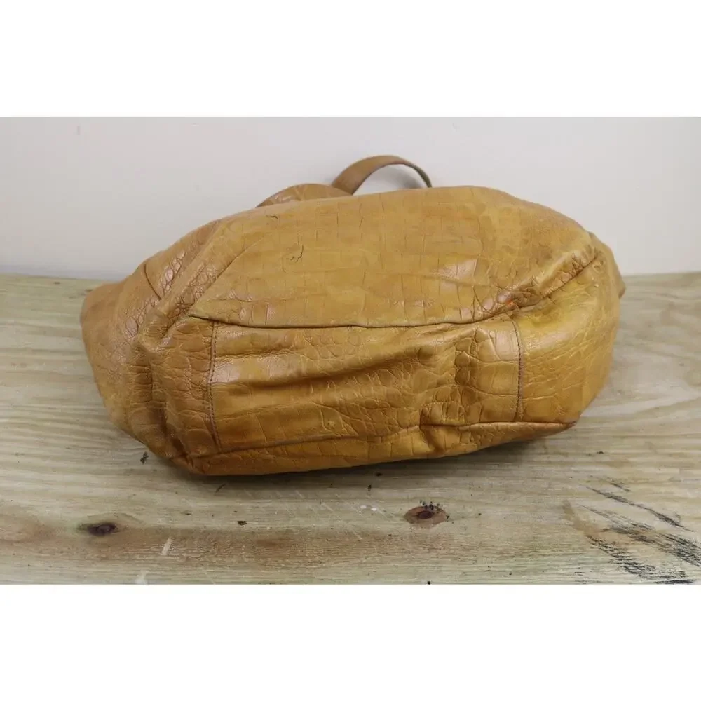 Brahmin HOBO TOTE Croc Embossed L JACQUELINE Brown Yellow Leather Shoulder Bag